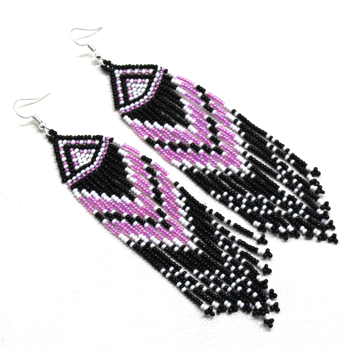BLACK PINK FRINGE SEED BEED EARRINGS