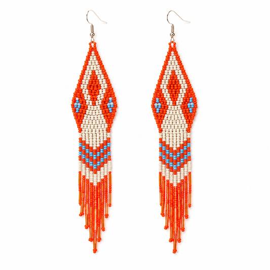 ORANGE FRINGE SEED BEAD EARRINGS